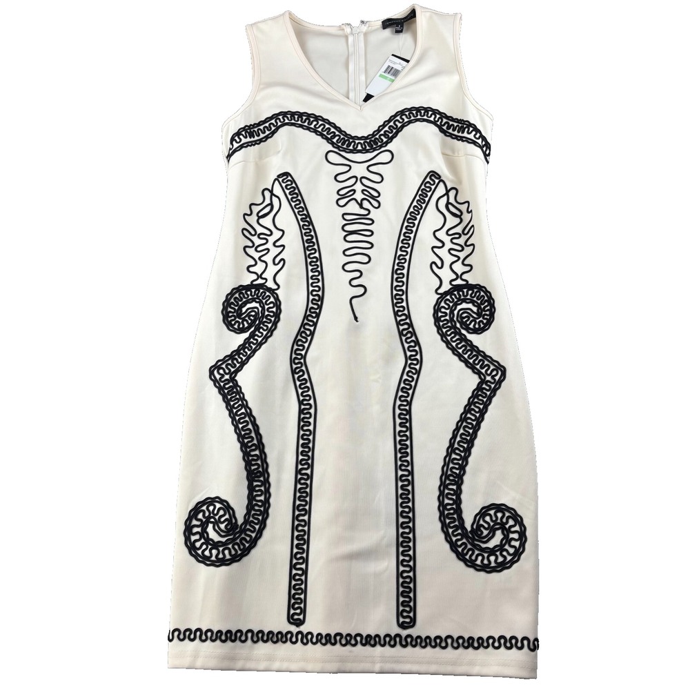 Spenser Jeremy Sheath Dress Women 8 Beige Floral Embroidered Sleeveless Back Zip